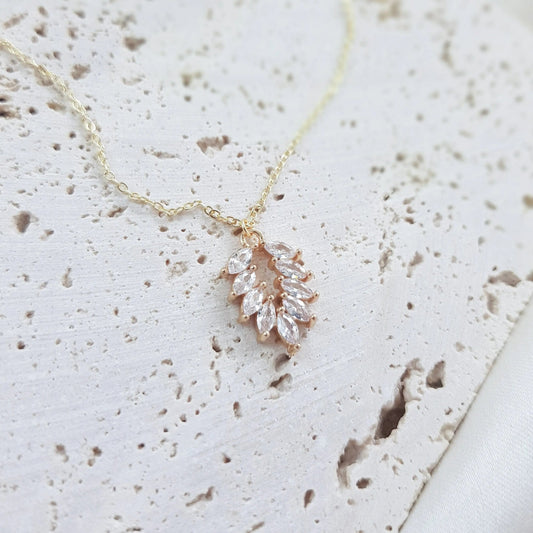 Gold zirconia crystal bridal necklace, Boho wedding necklace, Dainty minimalist necklace, Crystal wedding jewellery, Jewellery for brides - House of Hats