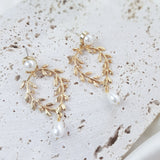 Gold pearl boho bridal earrings, Wedding earrings for brides, Statement wedding earrings,  Pearl wedding jewellery, Drop earrings