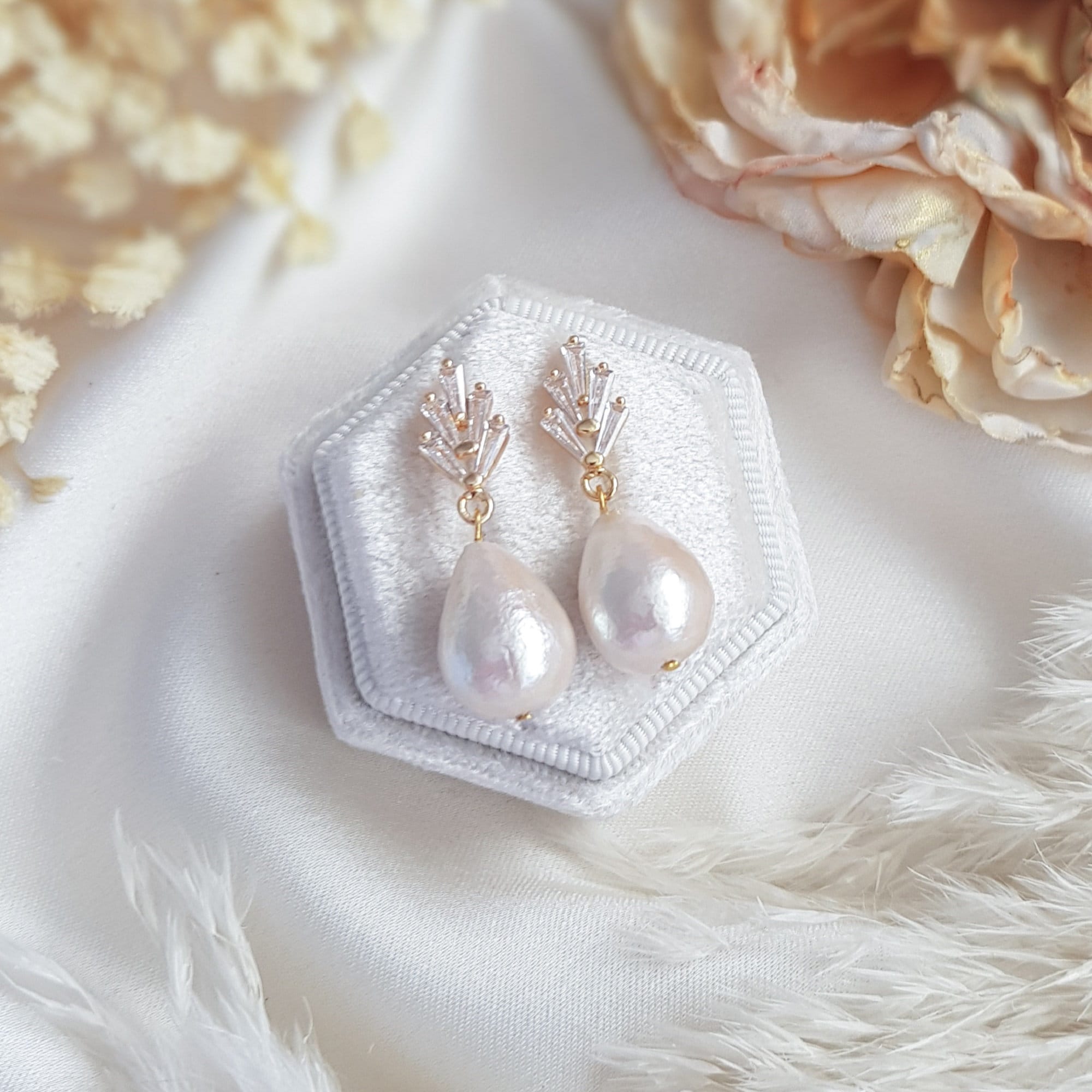 Pearl Earrings, Vintage Style Earrings, Gold Cotton Pearl Earrings, Wedding Drop Earrings, Bridesmaid Gift