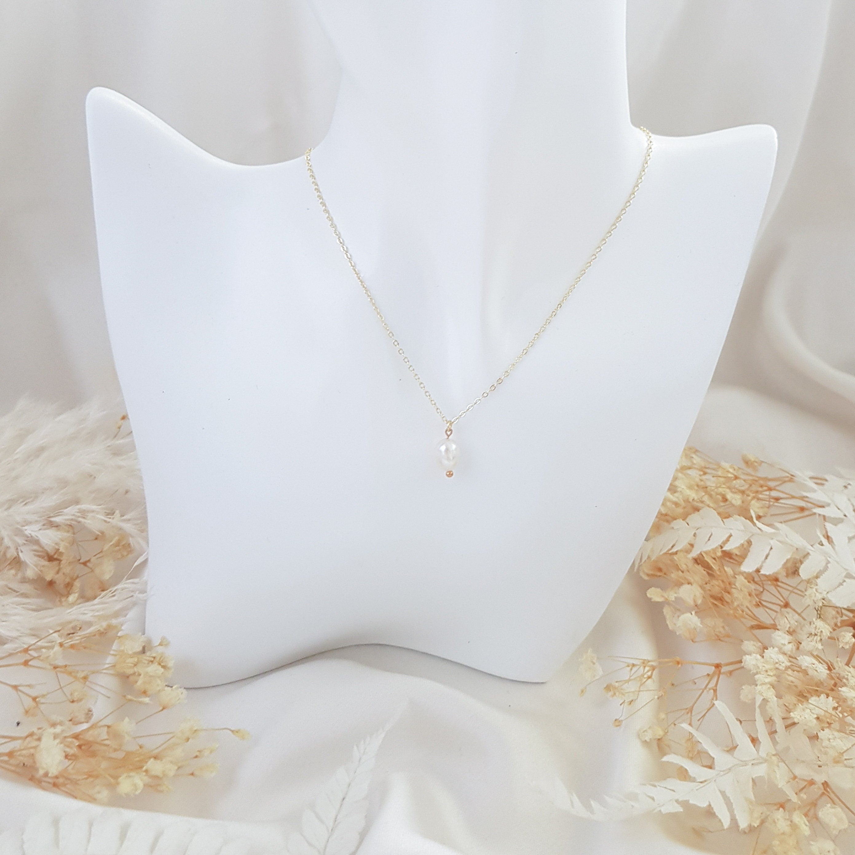 Baroque pearl bridal necklace, Dainty wedding necklace, Gold minimalist elegant necklace, Freshwater pearl wedding jewellery