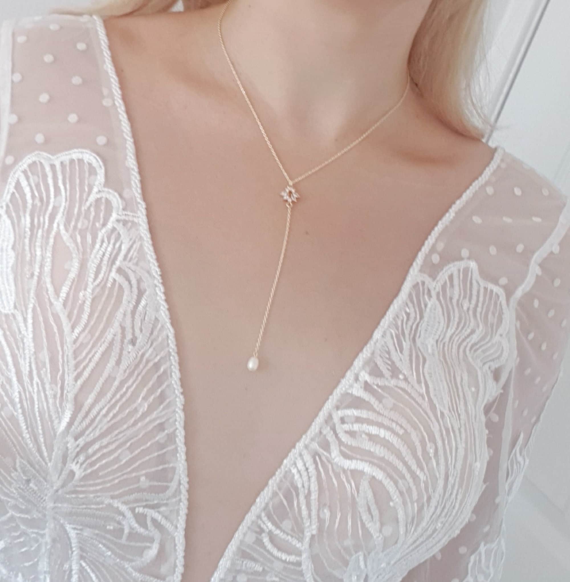 Bridal Necklace, Lariat Necklace, Vintage Style Necklace, Crystal Pearl Necklace, Gold Wedding Necklace, Bridesmaid Gift, Bridal Jewelry