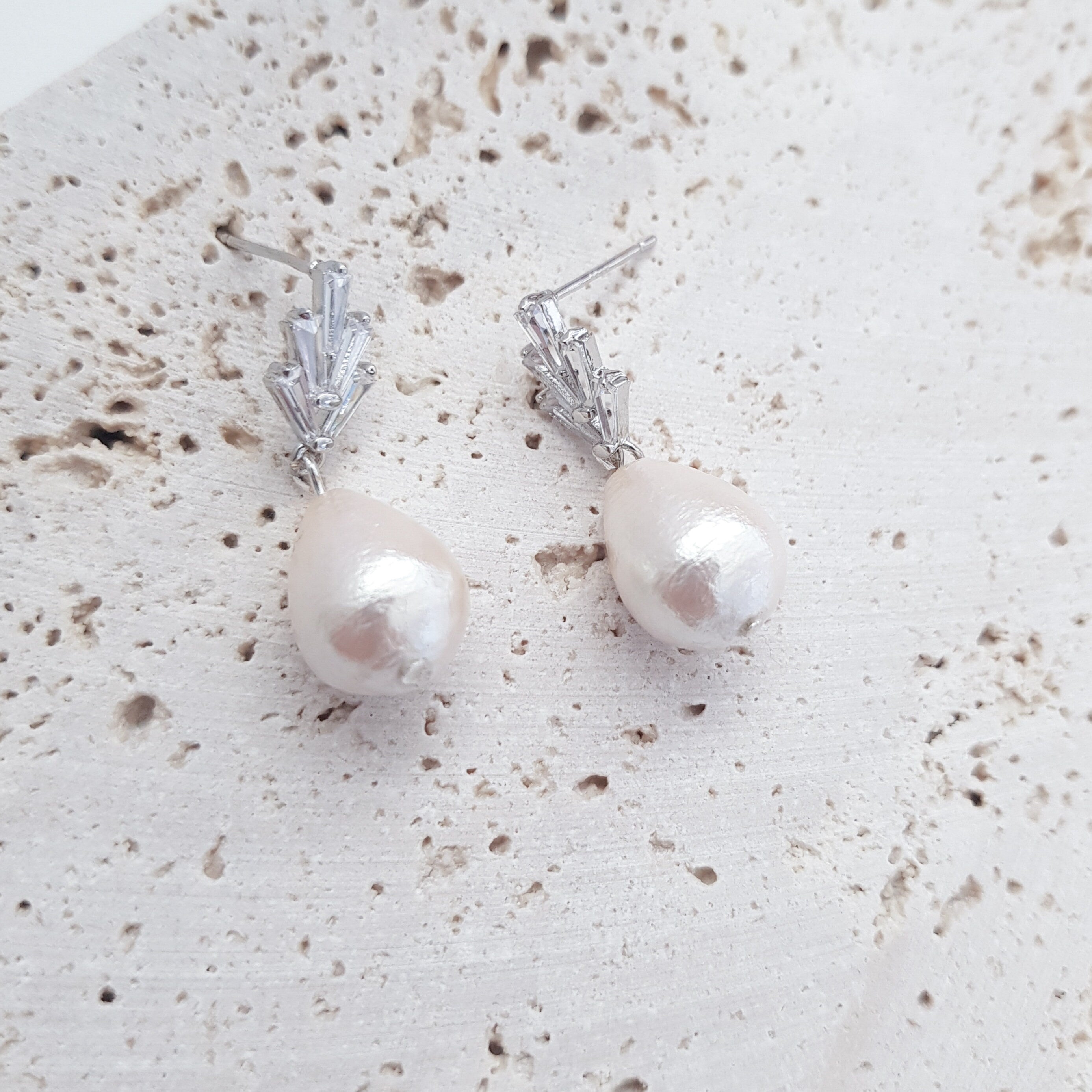 Pearl Earrings, Vintage Style Earrings, Silver Cotton Pearl Earrings, Wedding Drop Earrings, Bridesmaid Gift