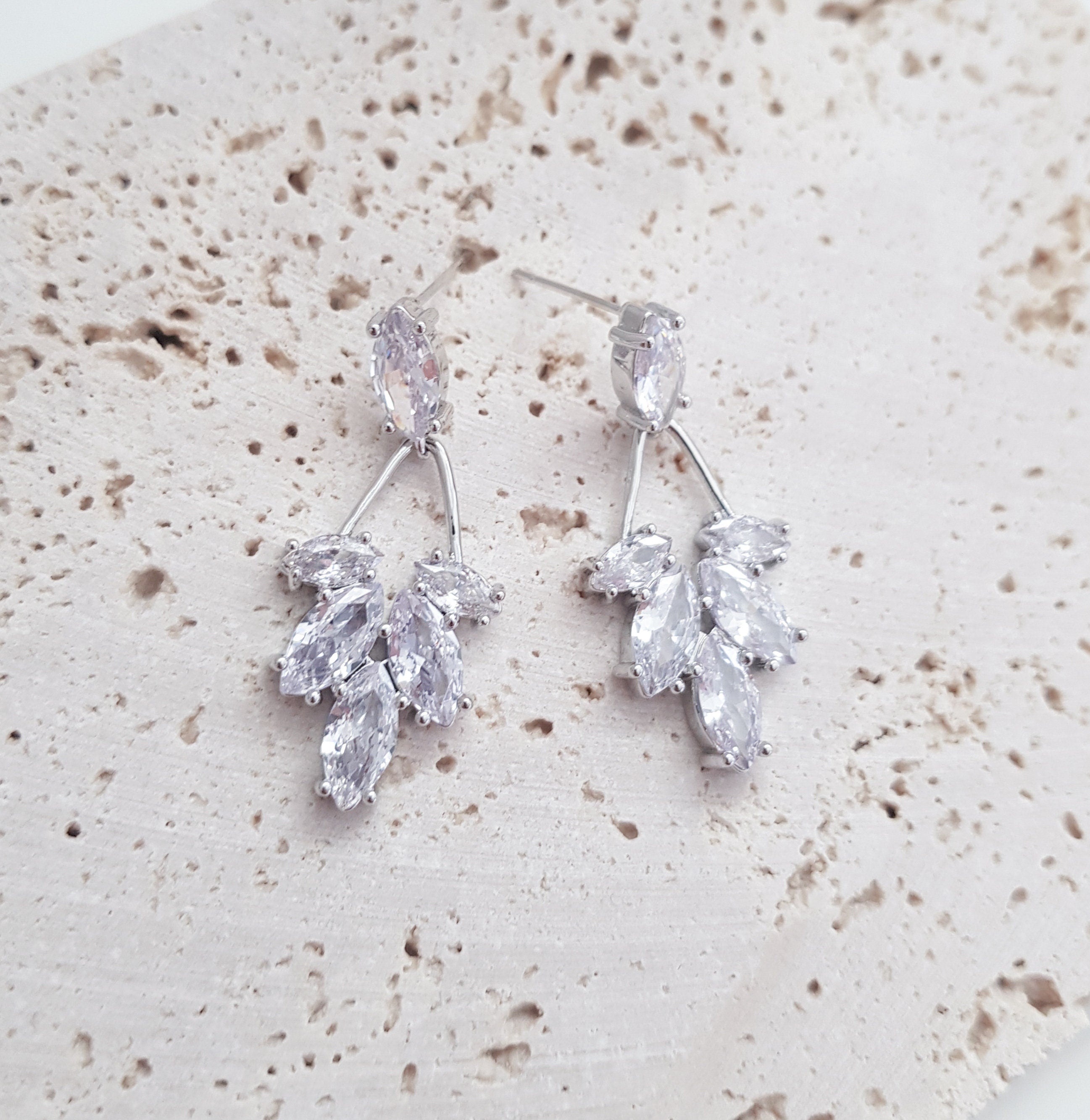 Art Deco Earrings, Bridal Earrings, Crystal Drop Earrings, Silver