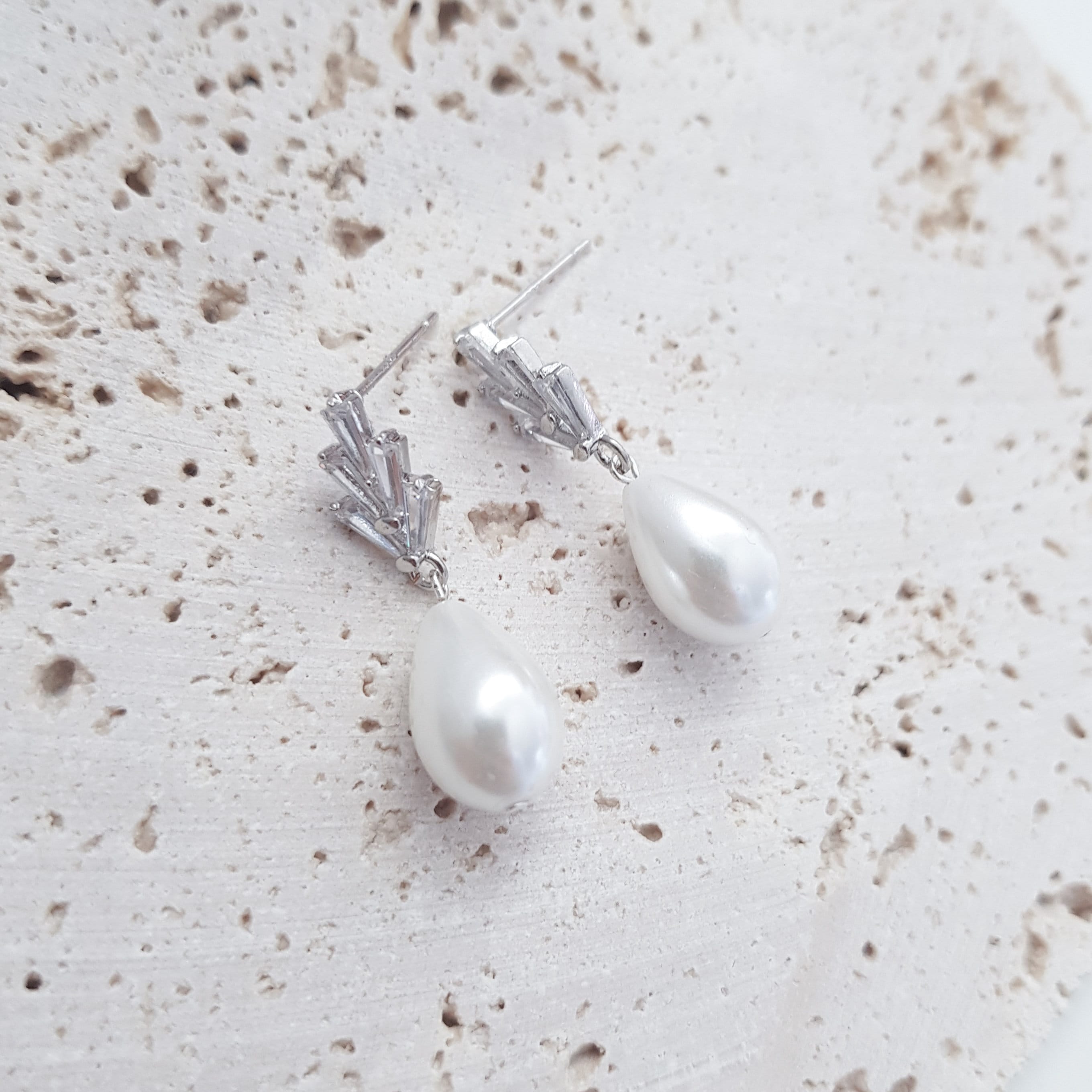 Pearl Drop Earrings, Bridal Earrings, Art Deco Earrings, Silver Teardrop Pearl Earrings, Wedding Earrings, Bridesmaid Gift, Bridal Jewellery