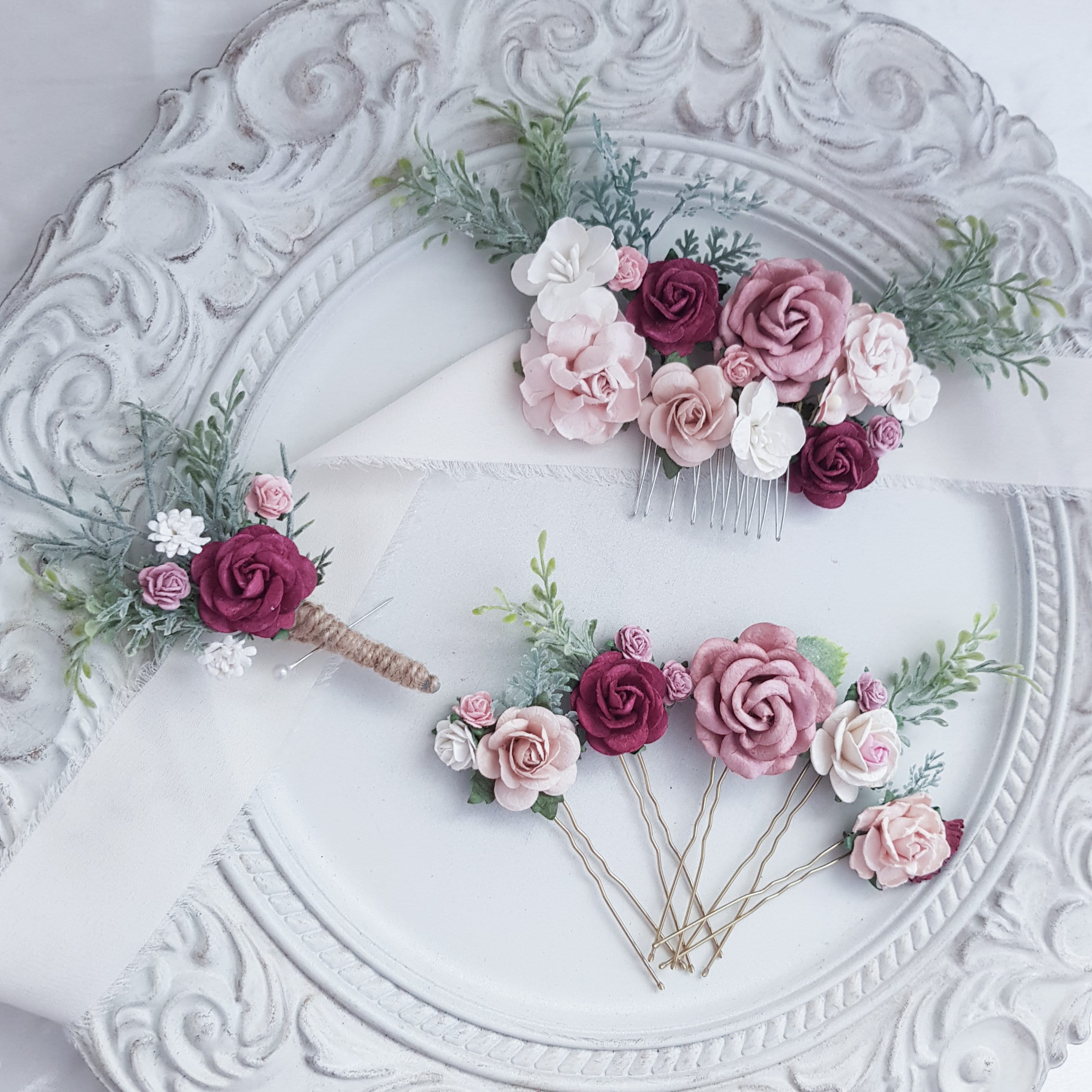 Wedding Hair Accessories Pink Flower Hair Comb Bridal Hair Comb