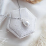 Pearl drop bridal necklace, Dainty wedding necklace, Silver elegant necklace, Pearl wedding jewellery, Jewellery for brides - House of Hats
