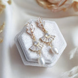 Pearl Drop Earrings, Bridal Earrings, Art Deco Earrings, Gold Pearl Earrings, Wedding Earrings, Bridesmaid Gift, Freshwater Pearl Earrings - House of Hats