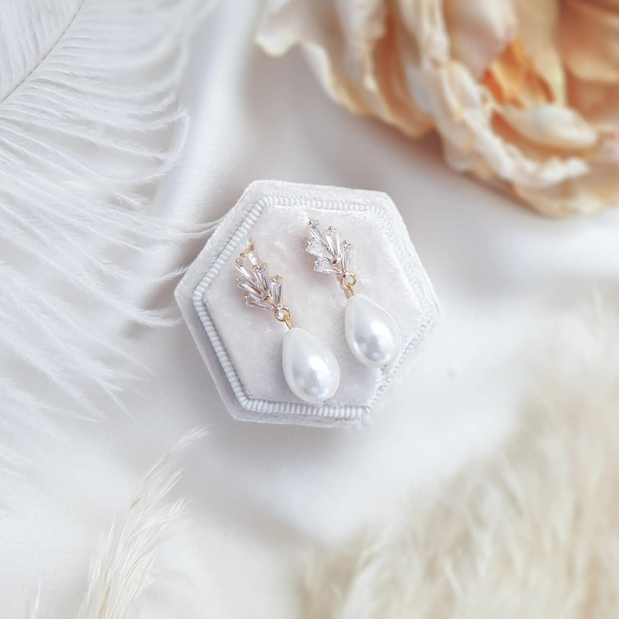 Pearl Drop Earrings, Bridal Earrings, Art Deco Earrings, Gold Teardrop Pearl Earrings, Wedding Earrings, Bridesmaid Gift, Bridal Jewellery - House of Hats