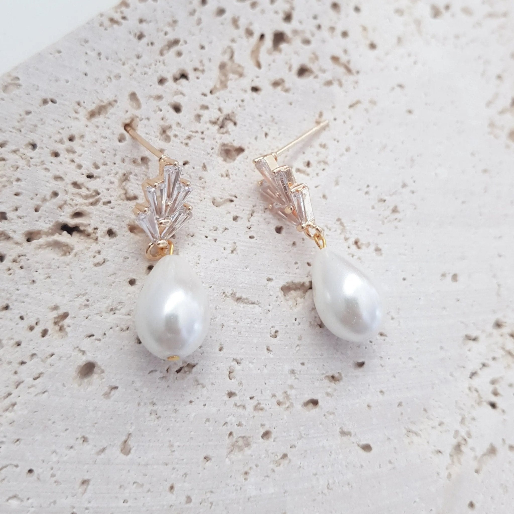 Pearl Drop Earrings, Bridal Earrings, Art Deco Earrings, Gold Teardrop Pearl Earrings, Wedding Earrings, Bridesmaid Gift, Bridal Jewellery - House of Hats