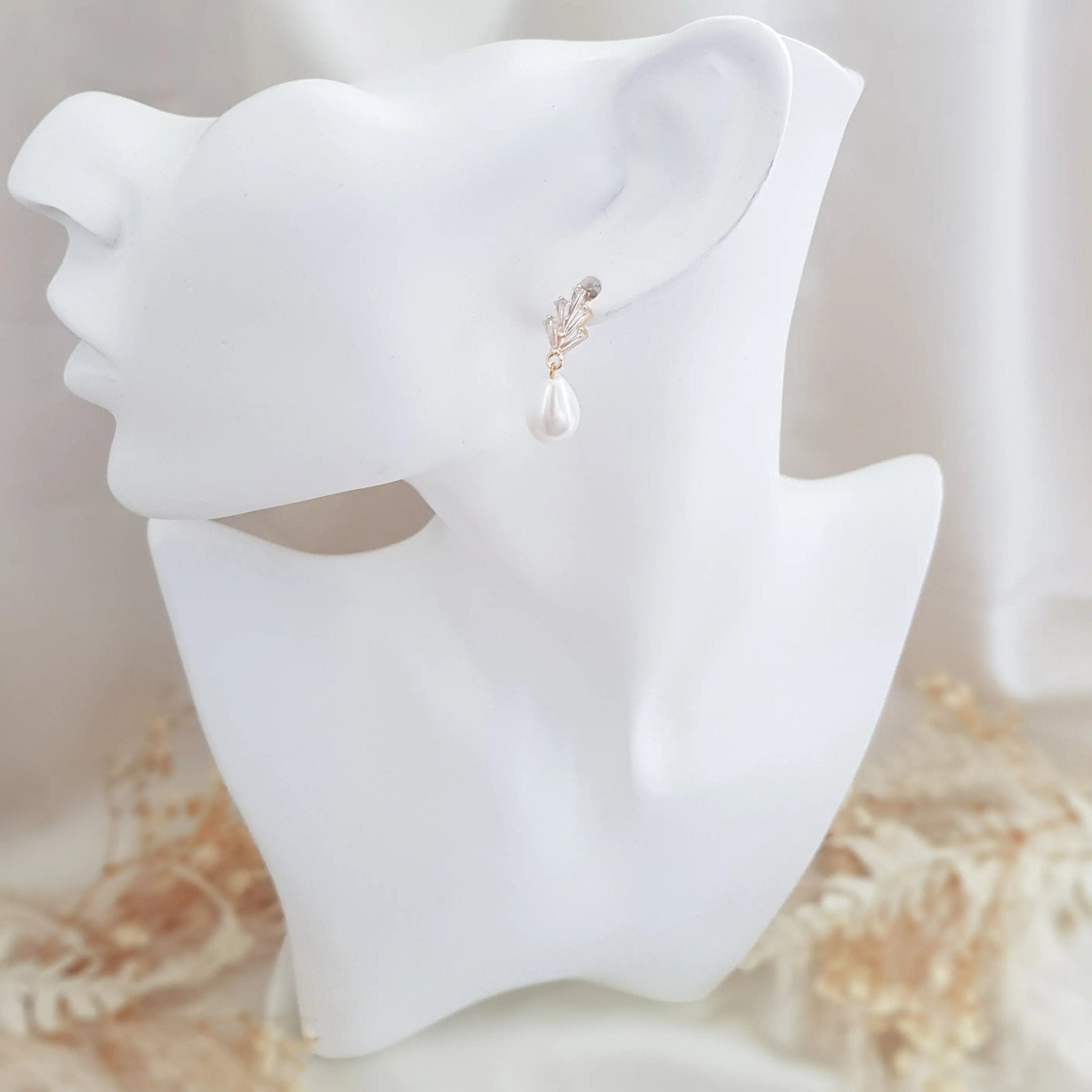 Pearl Drop Earrings, Bridal Earrings, Art Deco Earrings, Gold Teardrop Pearl Earrings, Wedding Earrings, Bridesmaid Gift, Bridal Jewellery - House of Hats