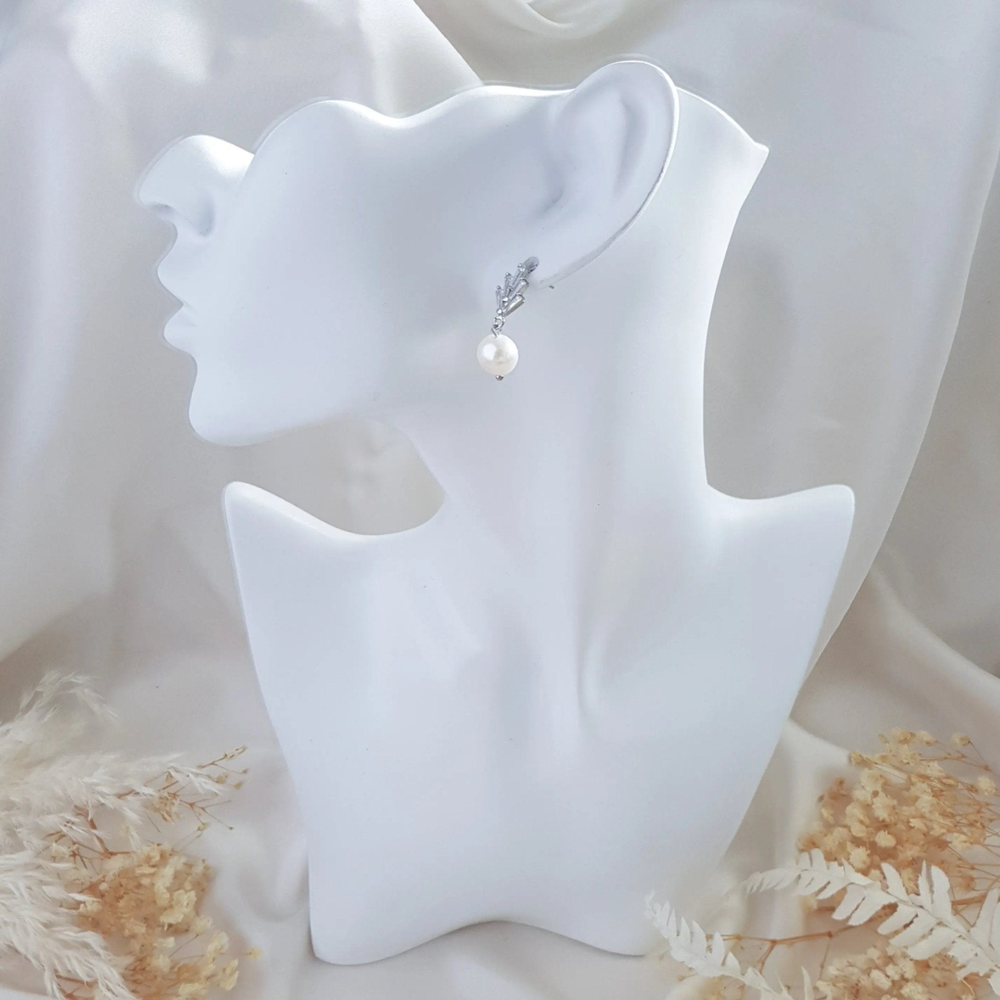 Pearl Drop Earrings, Bridal Earrings, Art Deco Earrings, Silver Freshwater Pearl Earrings, Wedding Earrings, Bridesmaid Gift, Bridal Jewelry - House of Hats