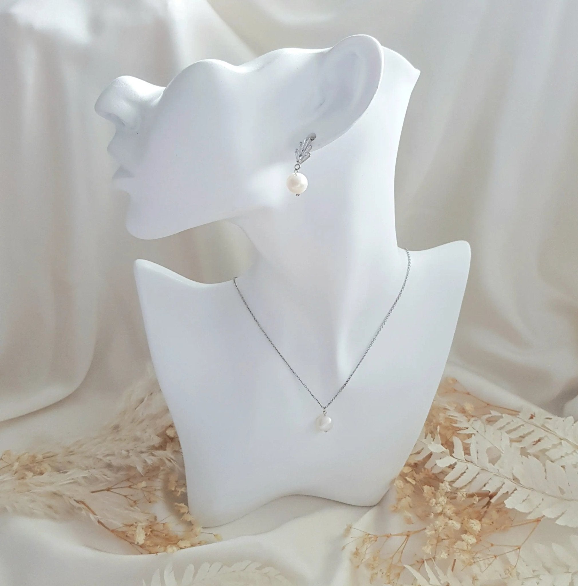 Pearl Drop Earrings, Bridal Earrings, Art Deco Earrings, Silver Freshwater Pearl Earrings, Wedding Earrings, Bridesmaid Gift, Bridal Jewelry - House of Hats