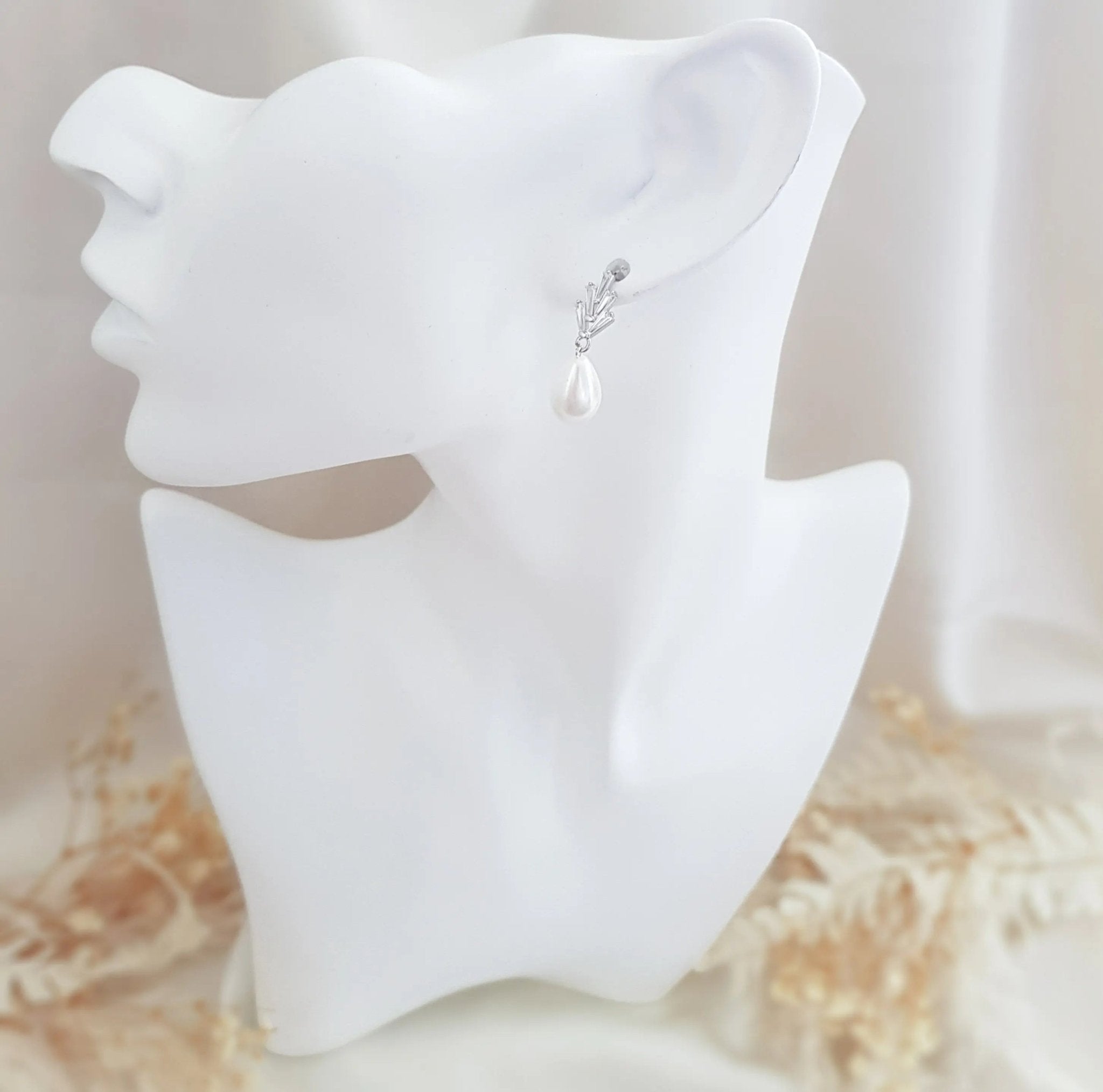 Pearl Drop Earrings, Bridal Earrings, Art Deco Earrings, Silver Teardrop Pearl Earrings, Wedding Earrings, Bridesmaid Gift, Bridal Jewellery - House of Hats