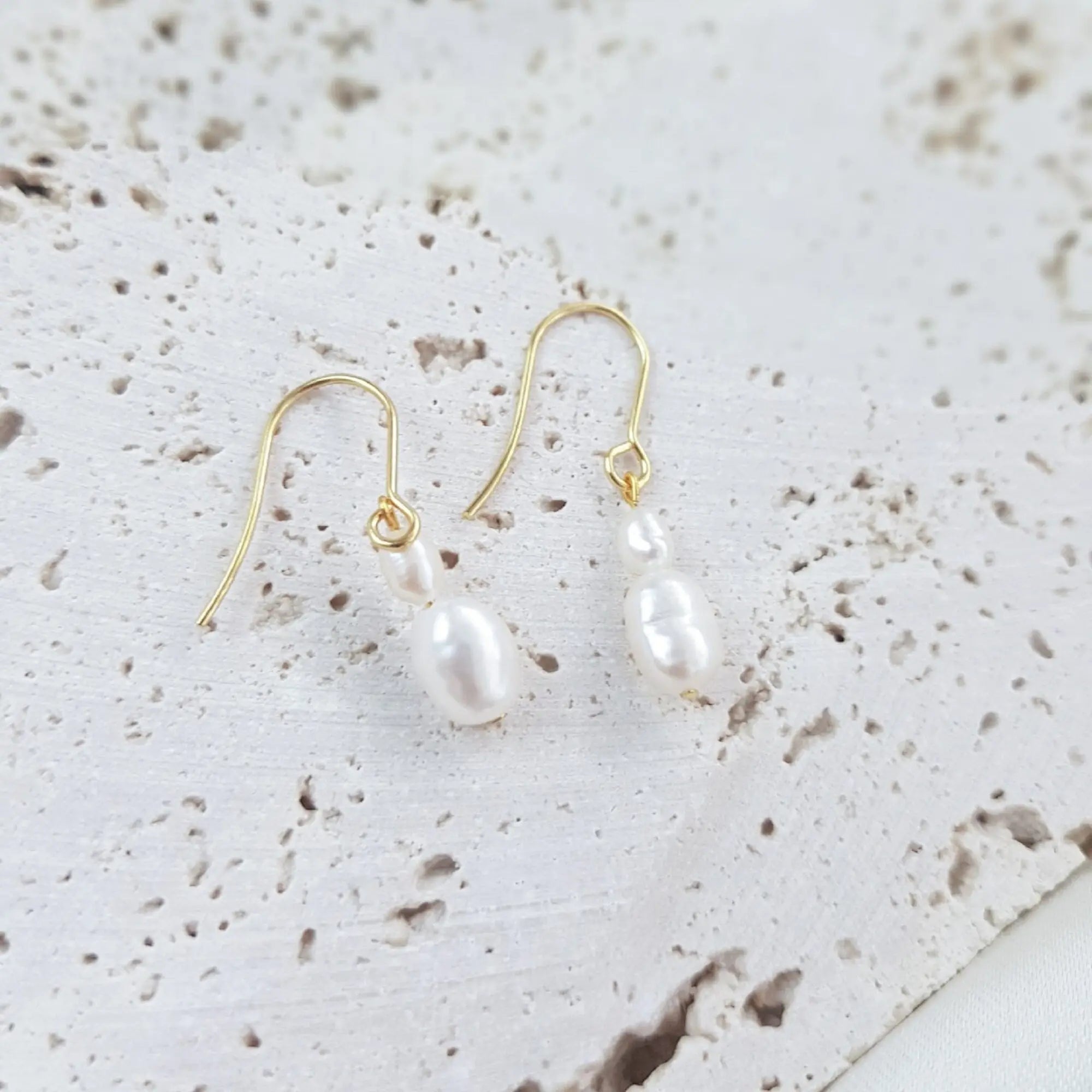 Pearl Drop Earrings, Bridal Earrings, Freshwater Pearl Earrings, Gold Pearl Earrings, Wedding Earrings, Bridal Jewelry, Bridesmaid Gift - House of Hats