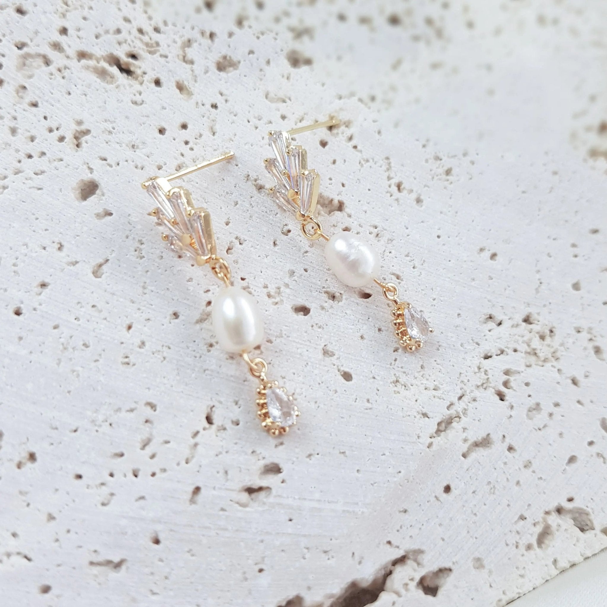 Pearl Drop Earrings, Bridal Earrings, Vintage Style Earrings, Gold Pearl Earrings, Wedding Earrings, Bridesmaid Gift, Crystal Earrings - House of Hats