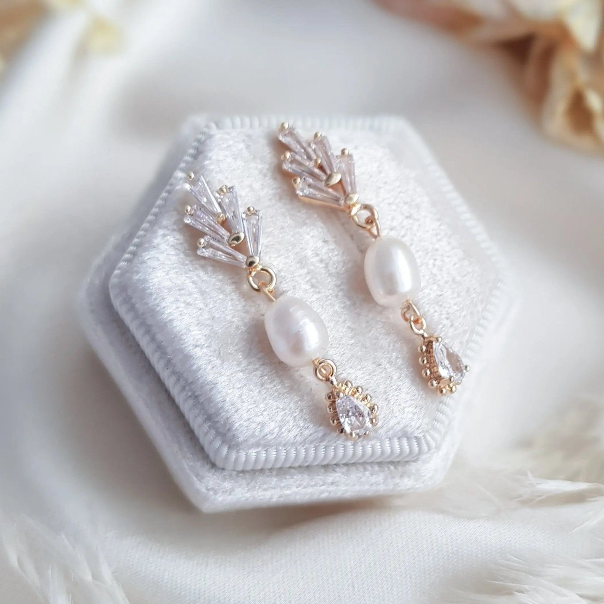 Pearl Drop Earrings, Bridal Earrings, Vintage Style Earrings, Gold Pearl Earrings, Wedding Earrings, Bridesmaid Gift, Crystal Earrings - House of Hats