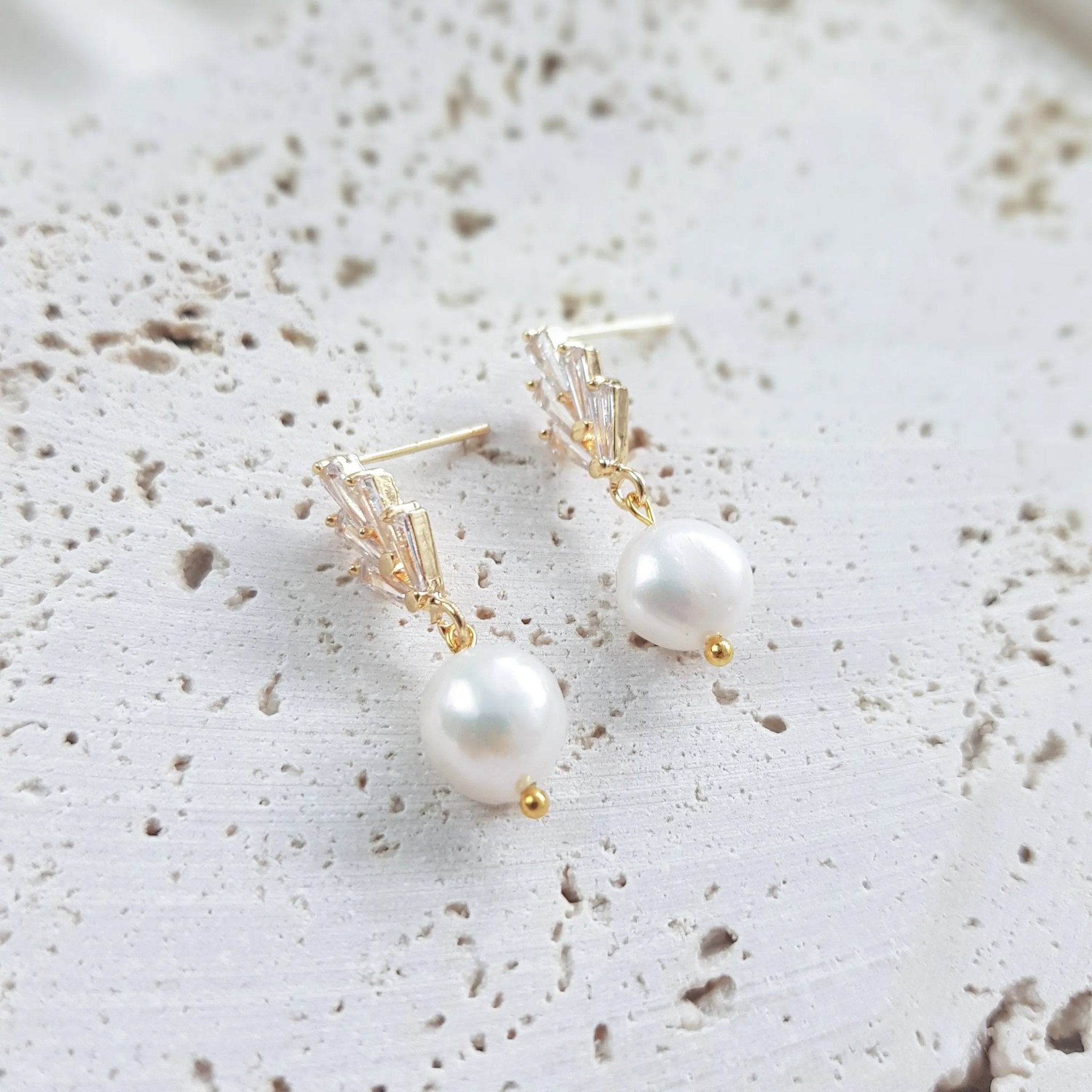 Pearl Earrings, Art Deco Earrings, Gold Earrings, Wedding Drop Earrings, Bridesmaid Gift, Freshwater Baroque Pearl Earrings - House of Hats