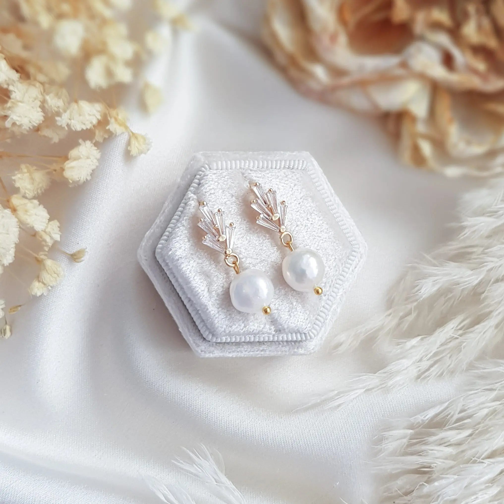 Pearl Earrings, Art Deco Earrings, Gold Earrings, Wedding Drop Earrings, Bridesmaid Gift, Freshwater Baroque Pearl Earrings - House of Hats