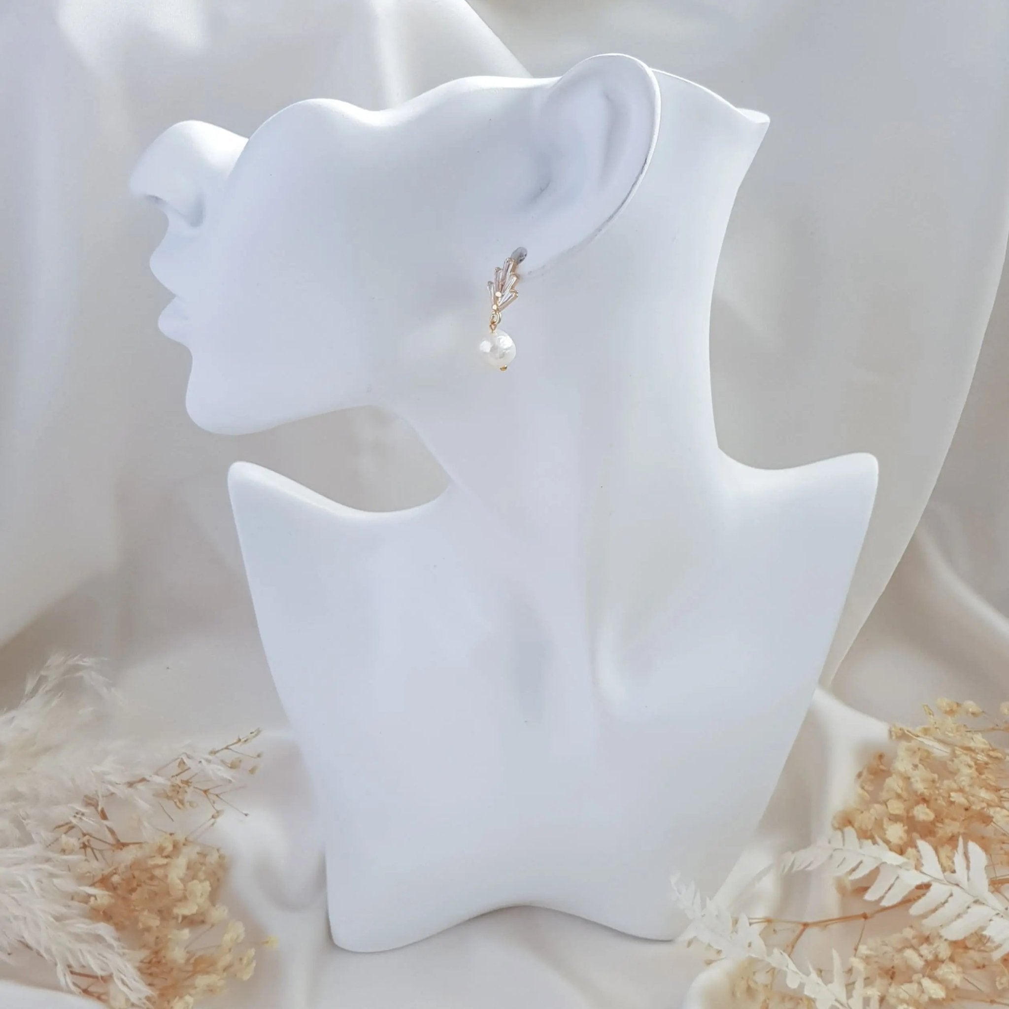 Pearl Earrings, Art Deco Earrings, Gold Earrings, Wedding Drop Earrings, Bridesmaid Gift, Freshwater Baroque Pearl Earrings - House of Hats