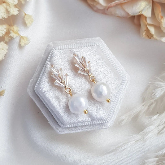 Pearl Earrings, Art Deco Earrings, Gold Earrings, Wedding Drop Earrings, Bridesmaid Gift, Freshwater Baroque Pearl Earrings - House of Hats