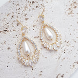 Pearl Earrings, Vintage Style Earrings, Gold Pearl Earrings, Crystal Earrings, Wedding Drop Earrings, Bridesmaid Gift - House of Hats