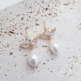 Pearl Earrings, Vintage Style Earrings, Gold Teardrop Pearl Earrings, Wedding Drop Earrings, Bridesmaid Gift - House of Hats