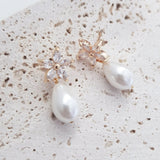 Pearl Earrings, Vintage Style Earrings, Gold Teardrop Pearl Earrings, Wedding Flower Drop Earrings, Bridesmaid Gift - House of Hats