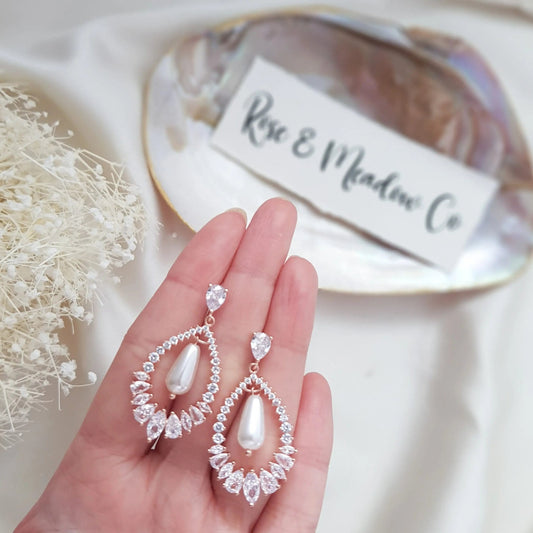 Pearl Earrings, Vintage Style Earrings, Rose Gold Pearl Earrings, Crystal Earrings, Wedding Drop Earrings, Bridesmaid Gift - House of Hats