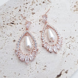 Pearl Earrings, Vintage Style Earrings, Rose Gold Pearl Earrings, Crystal Earrings, Wedding Drop Earrings, Bridesmaid Gift - House of Hats