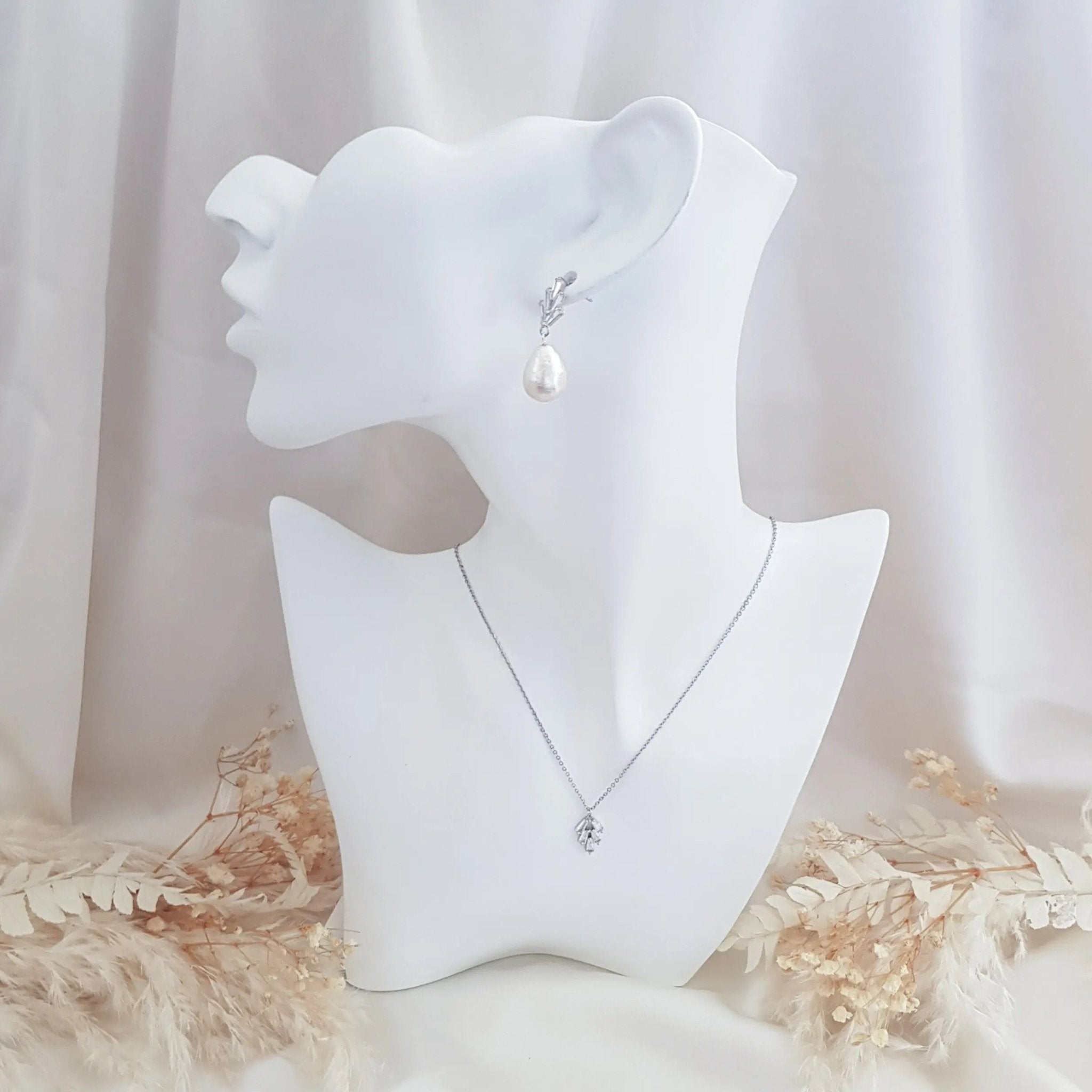 Pearl Earrings, Vintage Style Earrings, Silver Cotton Pearl Earrings, Wedding Drop Earrings, Bridesmaid Gift - House of Hats