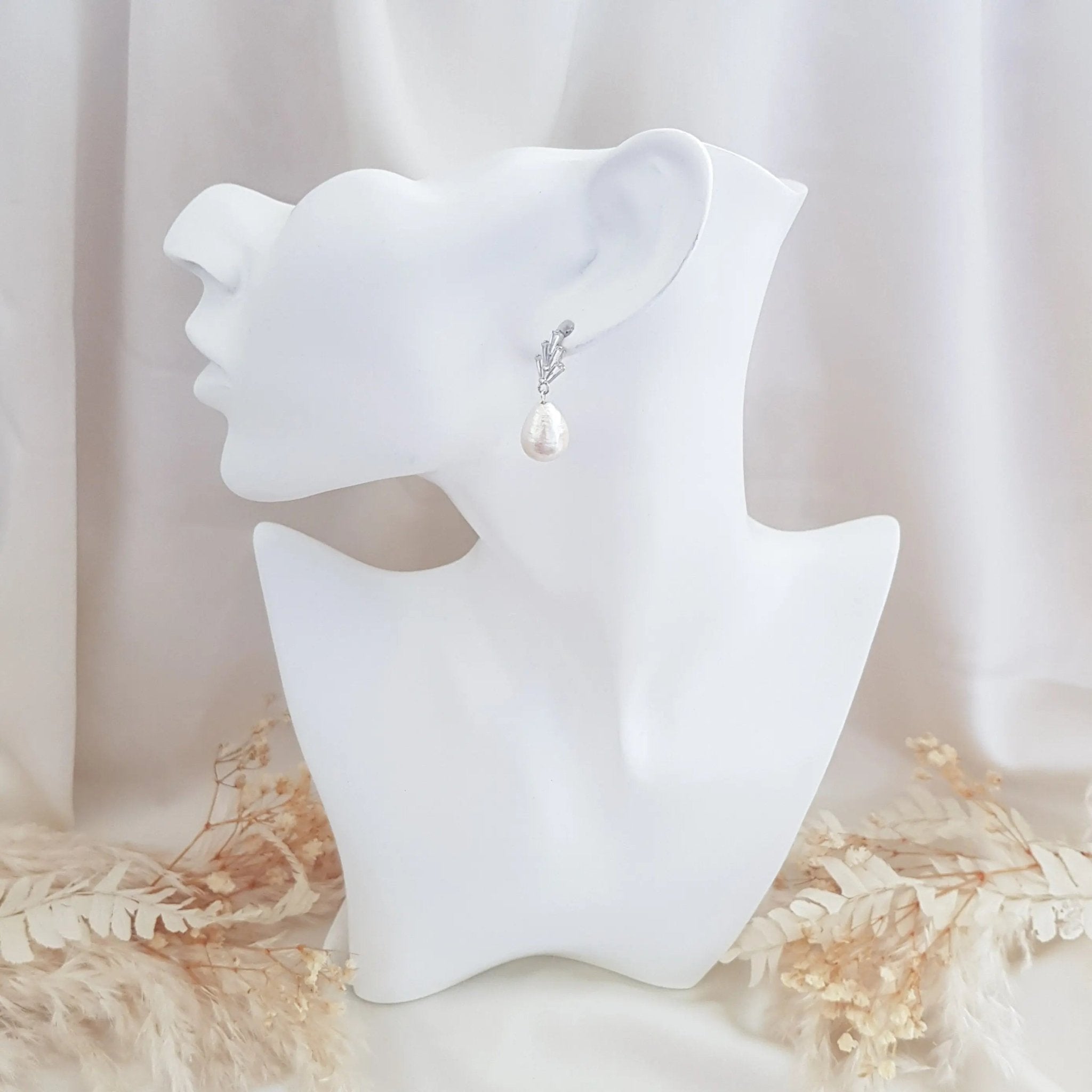 Pearl Earrings, Vintage Style Earrings, Silver Cotton Pearl Earrings, Wedding Drop Earrings, Bridesmaid Gift - House of Hats