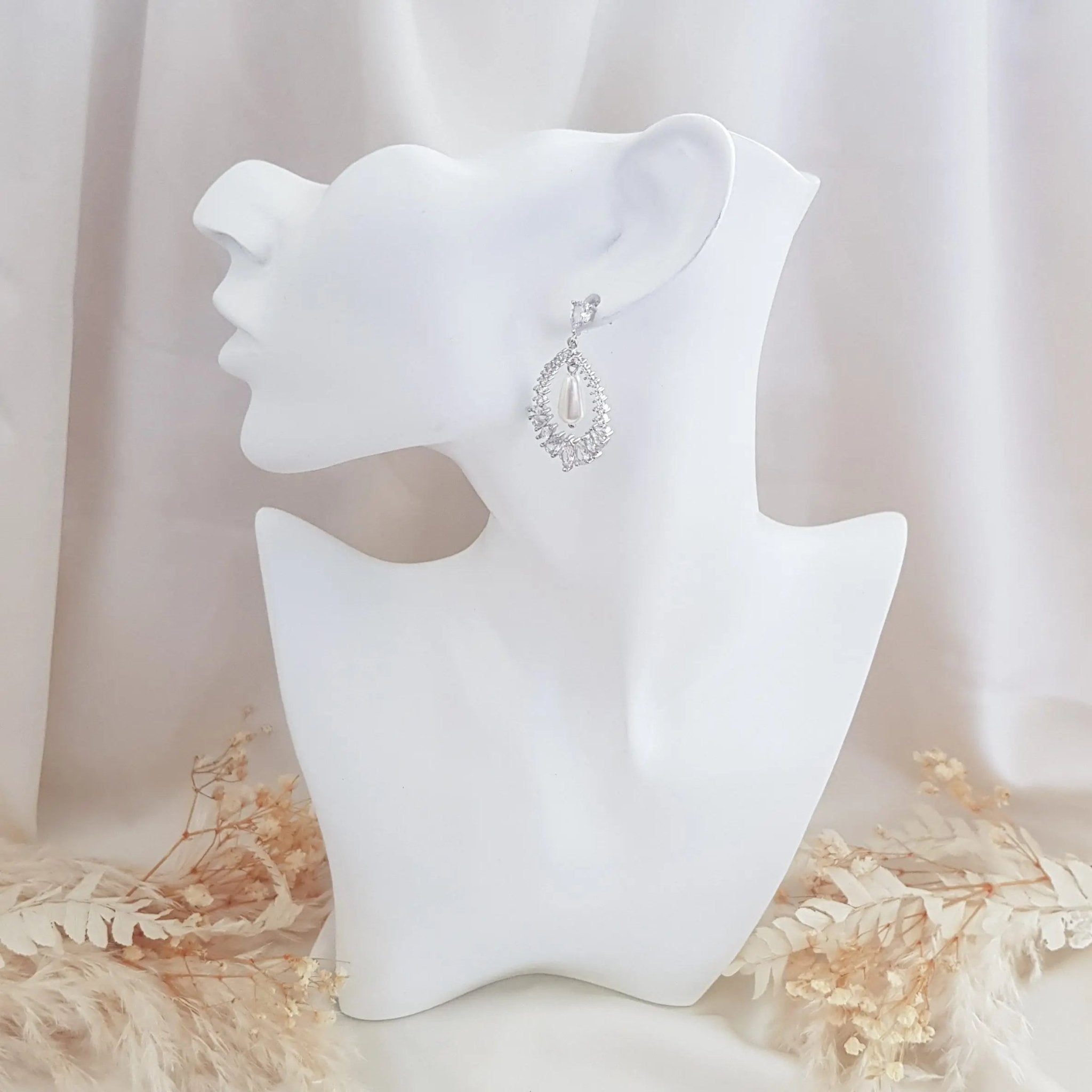 Pearl Earrings, Vintage Style Earrings, Silver Pearl Earrings, Crystal Earrings, Wedding Drop Earrings, Bridesmaid Gift - House of Hats