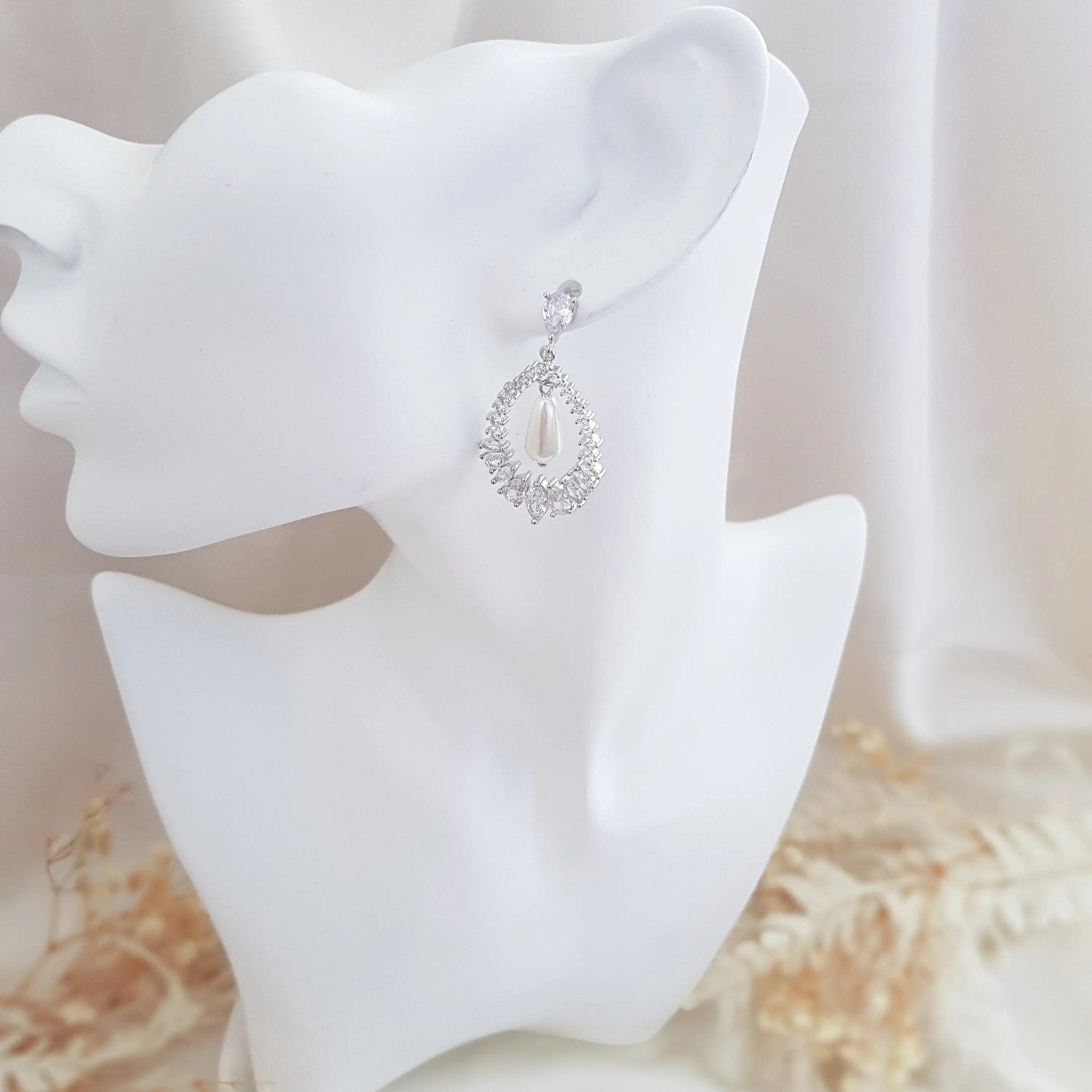 Pearl Earrings, Vintage Style Earrings, Silver Pearl Earrings, Crystal Earrings, Wedding Drop Earrings, Bridesmaid Gift - House of Hats