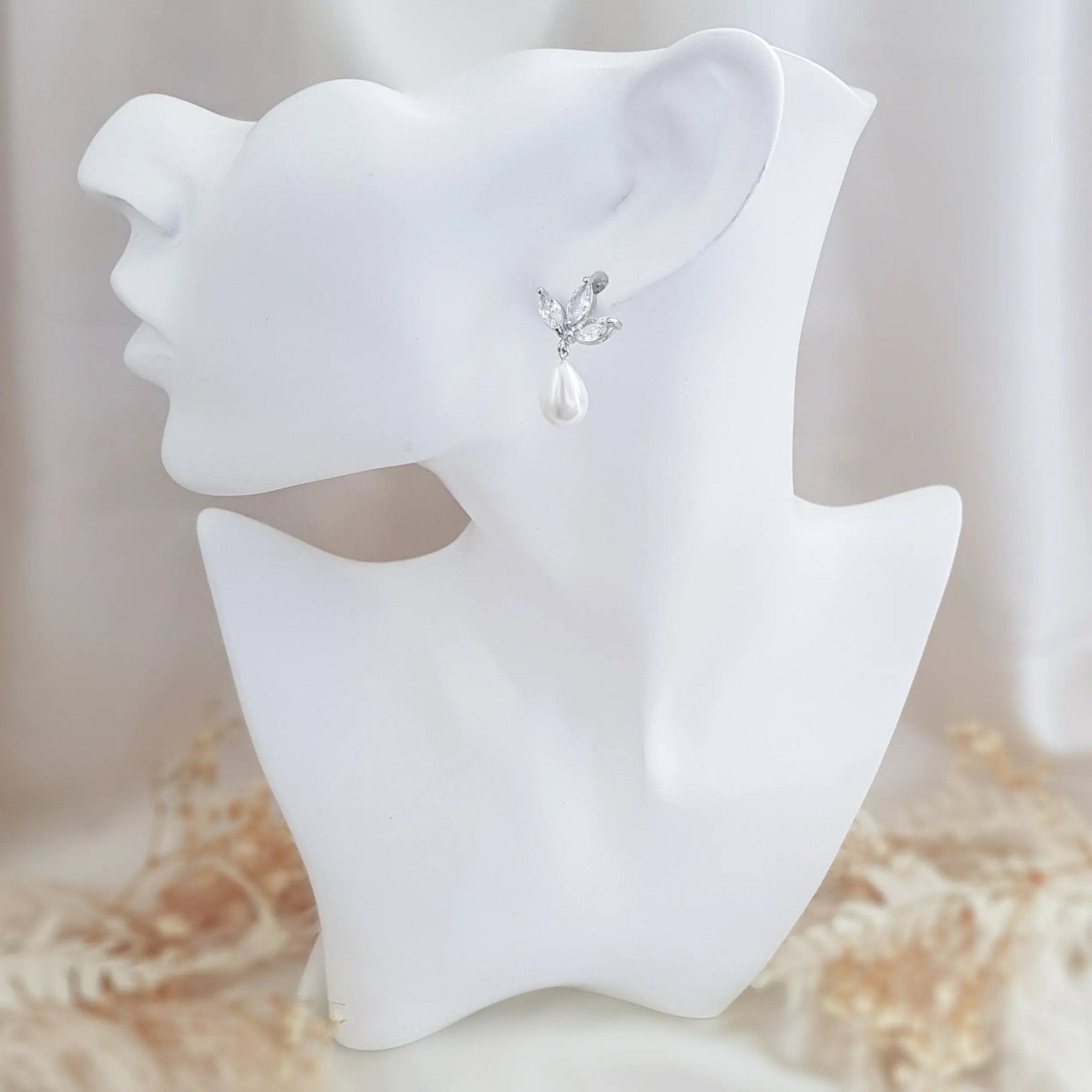Pearl Earrings, Vintage Style Earrings, Silver Teardrop Pearl Earrings, Wedding Drop Earrings, Bridesmaid Gift - House of Hats