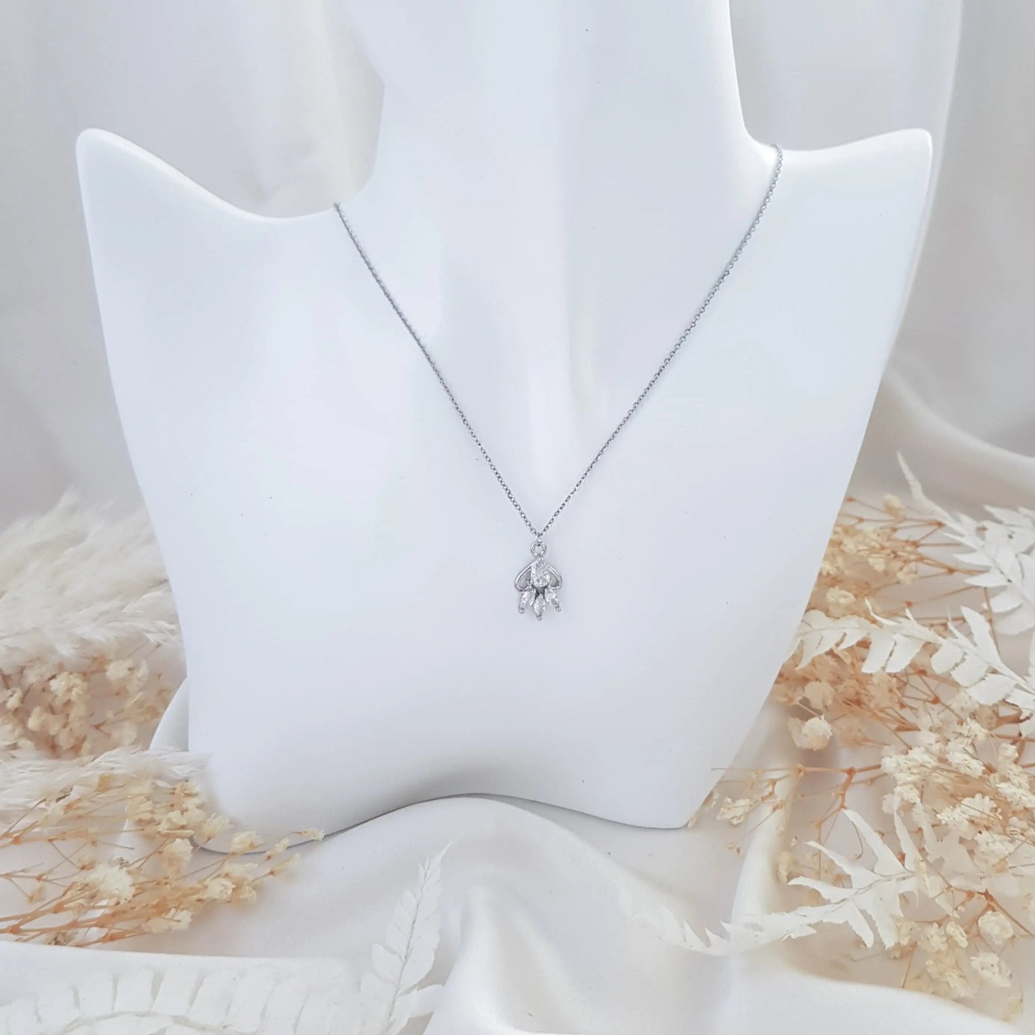 Vintage style bridal necklace, Silver zirconia crystal necklace, Dainty wedding necklace, Crystal wedding jewellery, Jewellery for brides - House of Hats