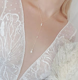 Vintage style pearl drop necklace, Gold pearl Elegant wedding necklace, Dainty lariat bridal necklace, Y necklace, Jewellery for brides - House of Hats